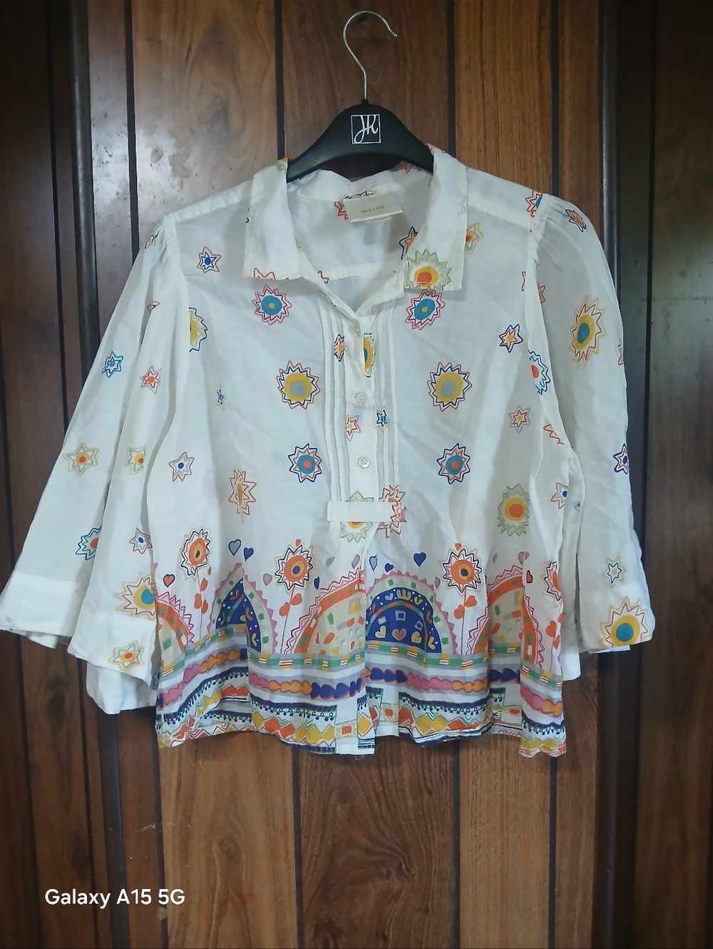 Maeve White Cotton Tunic with Colorful Boho Border Print